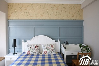 三米设计美式乡村风格跃层小清新富裕型卧室卧室背景墙床图片