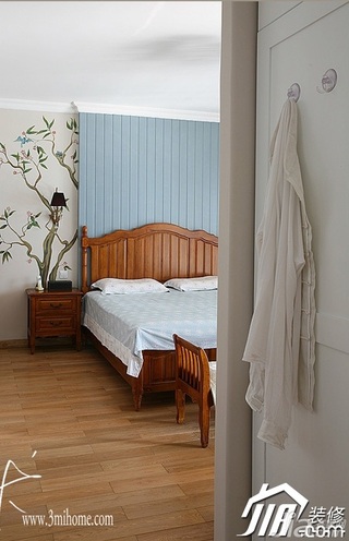 三米设计美式乡村风格跃层富裕型卧室卧室背景墙床效果图