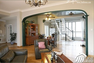 三米设计美式乡村风格跃层富裕型客厅沙发图片