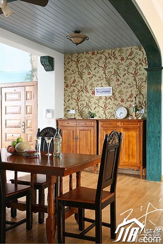 三米设计美式乡村风格跃层富裕型餐厅餐桌图片