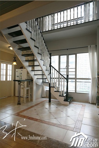 三米设计美式乡村风格跃层富裕型楼梯设计图纸