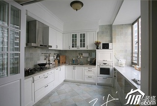 三米设计美式乡村风格跃层白色富裕型厨房橱柜定制