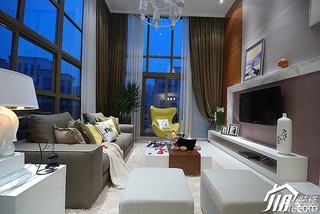 loft风格跃层富裕型客厅电视背景墙窗帘效果图