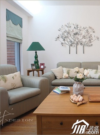 三米设计美式乡村风格复式富裕型客厅背景墙沙发图片