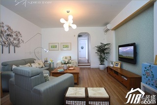 三米设计美式乡村风格复式富裕型客厅沙发效果图
