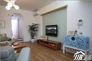 三米设计美式乡村风格复式富裕型客厅电视背景墙效果图