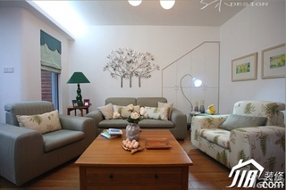 三米设计美式乡村风格复式富裕型客厅沙发背景墙沙发效果图
