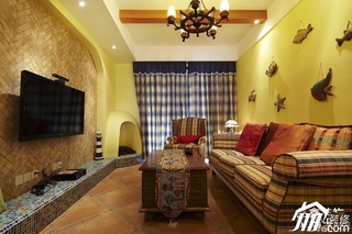 地中海风格三居室暖色调130平米客厅沙发背景墙沙发图片