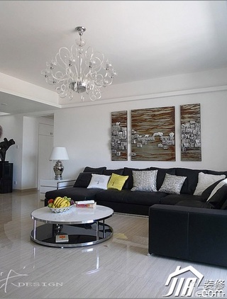 三米设计简约风格公寓经济型130平米客厅沙发背景墙沙发图片