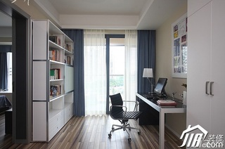 三米设计简约风格公寓经济型130平米书房窗帘效果图