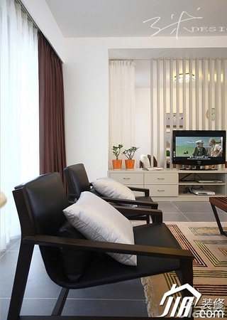三米设计简约风格公寓经济型130平米客厅电视背景墙窗帘效果图