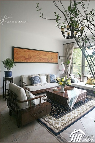 三米设计中式风格公寓富裕型130平米客厅沙发效果图