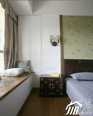 三米设计中式风格公寓富裕型130平米卧室卧室背景墙床头柜效果图