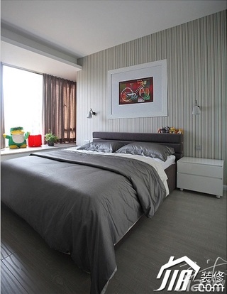 三米设计简约风格公寓经济型110平米卧室卧室背景墙床图片