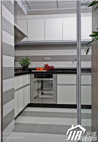 三米设计简约风格公寓白色经济型110平米厨房橱柜订做