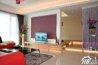 简约风格公寓时尚原木色富裕型客厅电视背景墙电视柜效果图