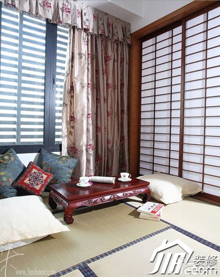 三米设计,中式风格,富裕型装修,130平米装修,公寓装修,榻榻米,窗帘