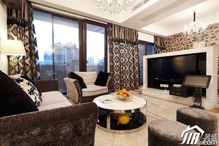 简约风格公寓古典褐色富裕型140平米以上客厅电视背景墙窗帘效果图