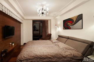 简约风格公寓古典褐色富裕型140平米以上卧室电视背景墙床图片