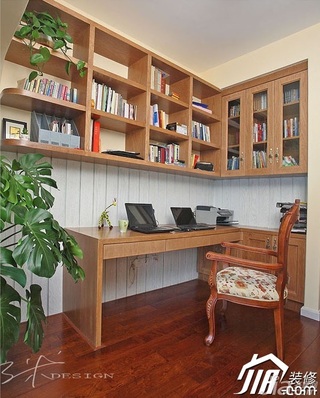 三米设计三居室原木色富裕型130平米书房书桌图片