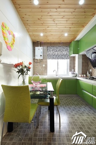 公寓小清新绿色富裕型60平米厨房餐桌效果图