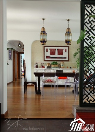 三米设计东南亚风格三居室富裕型餐厅隔断灯具效果图