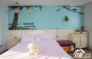 三米设计东南亚风格三居室可爱富裕型儿童房卧室背景墙床头柜图片