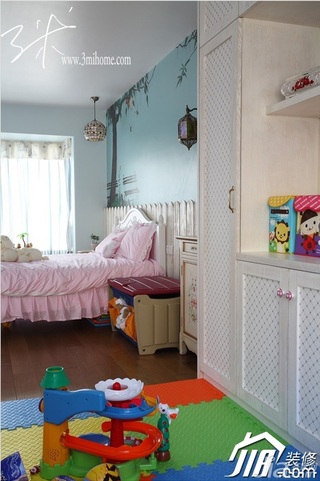 三米设计东南亚风格三居室可爱富裕型儿童房卧室背景墙衣柜设计