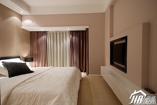 简约风格三居室富裕型卧室电视背景墙床效果图