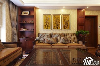 美式风格公寓古典原木色富裕型120平米客厅沙发背景墙沙发图片