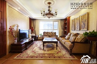美式风格公寓古典原木色富裕型120平米客厅沙发背景墙沙发效果图