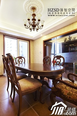 美式风格公寓古典原木色富裕型120平米餐厅餐桌效果图