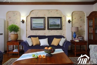 三米设计美式乡村风格富裕型120平米客厅沙发背景墙茶几效果图