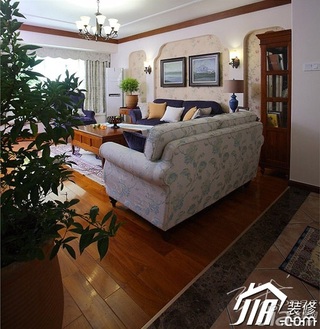 三米设计美式乡村风格富裕型120平米客厅沙发背景墙沙发效果图