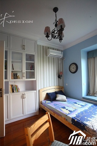 三米设计美式乡村风格富裕型120平米卧室床图片