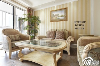 美式乡村风格时尚米色富裕型110平米客厅壁纸图片