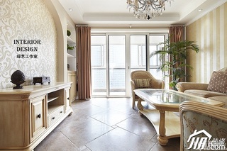 美式乡村风格时尚米色富裕型110平米客厅窗帘图片