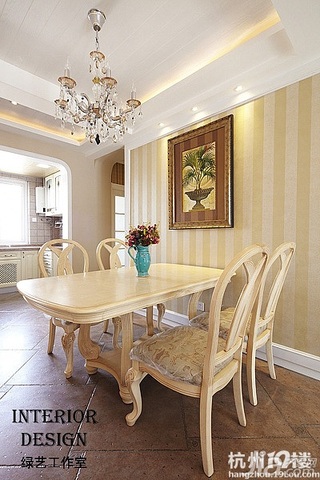 美式乡村风格时尚米色富裕型110平米餐厅壁纸图片
