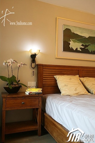 三米设计混搭风格富裕型130平米卧室床头柜图片