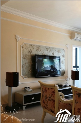 三米设计欧式风格公寓富裕型120平米客厅电视背景墙灯具图片