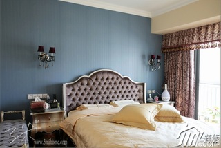 三米设计欧式风格公寓蓝色富裕型120平米卧室床图片