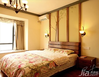 三米设计美式乡村风格三居室富裕型卧室卧室背景墙床头柜效果图