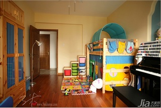 三米设计美式乡村风格三居室黄色富裕型儿童房儿童床图片