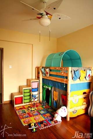 三米设计美式乡村风格三居室富裕型儿童房儿童床图片