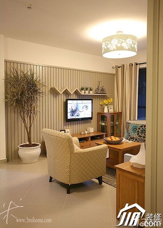 三米设计美式风格公寓富裕型120平米客厅电视背景墙灯具效果图