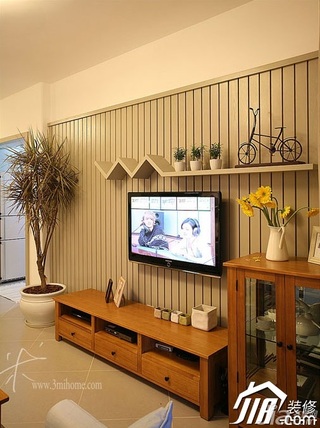 三米设计美式风格公寓富裕型120平米客厅电视背景墙装修图片