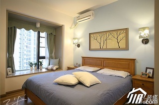 三米设计美式风格公寓富裕型120平米卧室飘窗窗帘效果图