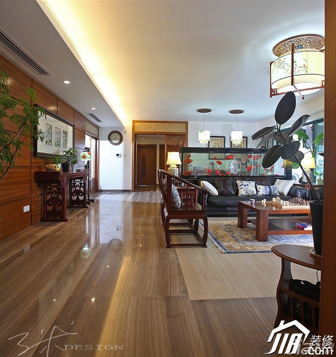 三米设计,公寓装修,130平米装修,经济型装修,中式风格,沙发,灯具,客厅,客厅过道