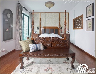 三米设计中式风格公寓经济型130平米卧室卧室背景墙床效果图