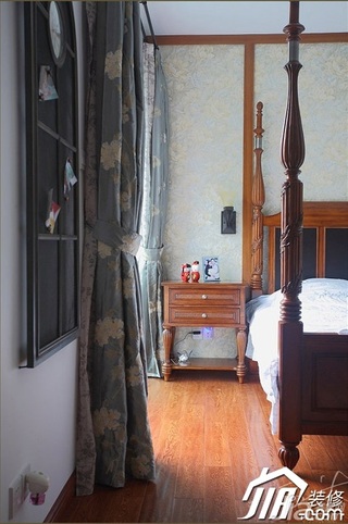 三米设计中式风格公寓经济型130平米卧室卧室背景墙床头柜效果图